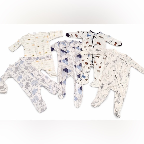 Other - Unbranded Blue & Cream Mixed-Print Baby One-Piece Footed Pajamas